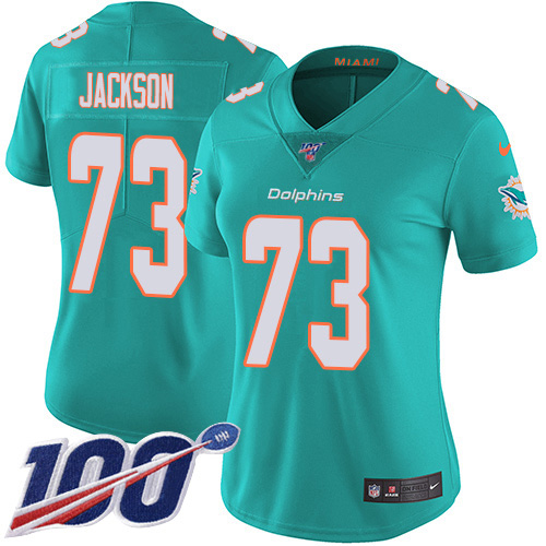 Nike Miami Dolphins 73 Austin Jackson Aqua Green Team Color Women Stitched NFL 100th Season Vapor Untouchable Limited Jersey